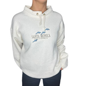 Vintage Towel Cotton  Santa Monica CA Dolphin Pullover Sweatshirt Ivory Size L